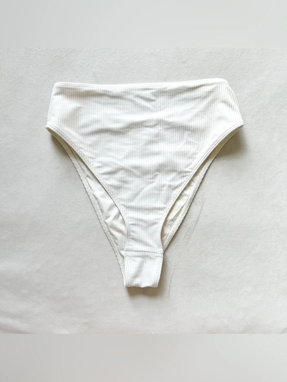 Frankie's Bikinis White Ribbed High-Cut Bikini Bottom - Medium